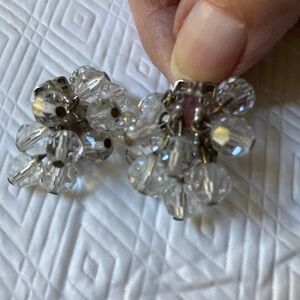 Vintage 1950s Aurora Borealis Crystal Clip On Earrings